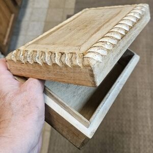 Foreside Light Wood Carved Wooden Box Made in India 8x5x2.5"